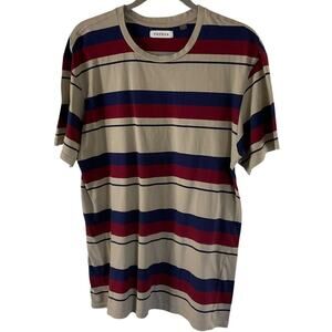 Pacsun Shirt Mens Large Beige Blue Red Shirt Striped Crewneck Casual Soft Cotton